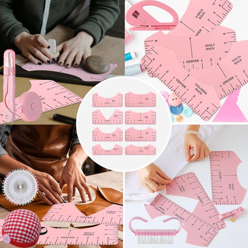 XEUZK Sublimation Shirts Tool Pink Kit With 8T Shirt rulers, 3Pack Teflon Sheet for Heat Press 12 x 16in, Heat Resistant Gloves & Silicone Bumps, 4Rolls Heat Resistant Tape& Tape Dispenser Sublimation - Image 3